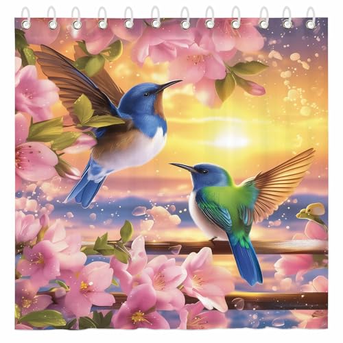 Pair Birds Shower Curtain for Bathroom Floral Farmhouse Botanical Leaf Lush Printed waterproof fabric shower curtain for bathroom home decoration Shower Curtain Set for Bathroom 70 x 70 Inch