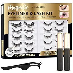 Magnetic Eyelashes, Magnetic Eyelashes Kit Magnetic Eyeliner 3D and 5D different Lengths&Densities Magnetic Eyelashes Magnetic Lashliner For Use with Magnetic False Lashes Natural Look-No Glue Needed 