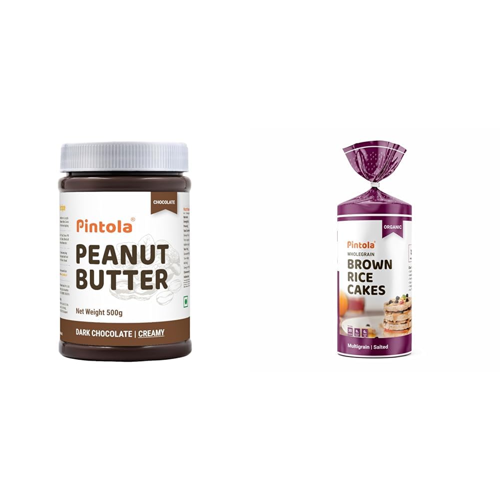 Pintola Combo - Chocolate Peanut Butter Creamy 500g + Rice Cake Multigrain Salted 130g, 100% Pure Roasted Peanuts butter Chocolate Flavour Creamy,High Fibre With Organic Rice Cakes-image-20