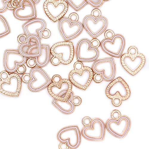 Image of VIDRIO Pack of 80 Heart Circle White Enamel Charms Gold Plated Colored Pendants Hawaii Style Accessories for Necklace Bracelet Jewelry Making DIY Crafting
