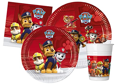 Ciao Kit Vajilla de Fiesta Paw Patrol Ready for Action para 8 personas (44 pcs: 8 platos Ø23cm, 8 platos Ø20cm, 8 vasos 200ml, 20 servilletas 33x33cm)