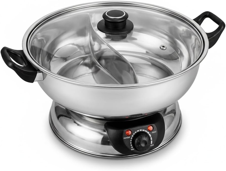 Sonya 5.1 L Electric Dual-Sided Shabu Shabu & Mongolian Hot Pot – Stainless Steel, Large Capacity for Family Meals & Hot Pot Parties