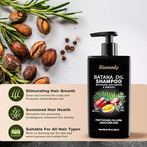 Image of Batana Rosemary Shampoo for Thinning Hair, Biotin Strengthening Shampoo for Men & Women,Nourishing Scalp Care for Fuller Looking,Healthier Hair,Sulfate Free Daily Hair Cleanser 10.15 fl oz