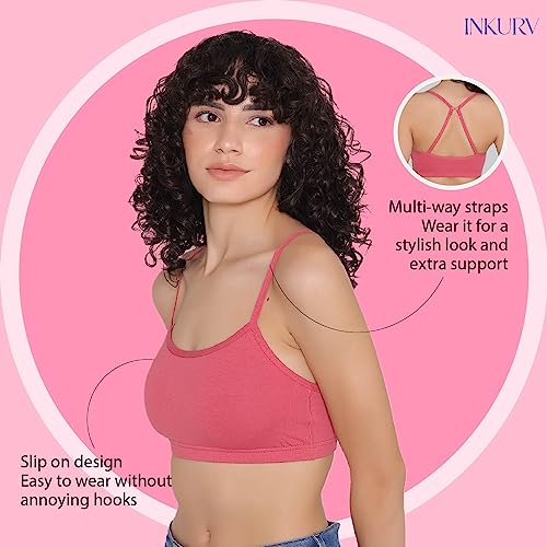 Image of INKURV Slip on Beginner's Bra for Girls, Non Padded, Non Wired, No Hooks with Double Layered Fabric, Adjustable Straps, Wirefree Sports Bra- Lisa Combo of 3