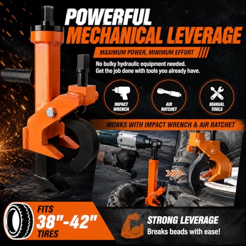 Image of Pneumatic Tire Bead Breaker Tool - Heavy Duty Bead Buster for Tractor, Farm, Car, ATV & RV Tires - On-Wheel Maintenance Tool with Dual Set Screws for Secure Grip (Orange(Pneumatic))