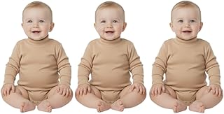 تيشرت مبطن من الداخل للتدفئة بأكمام طويلة ورقبة مرتفعة مصنوع من القطن الناعم للأطفال البيبي، عبوة من 3 قطع