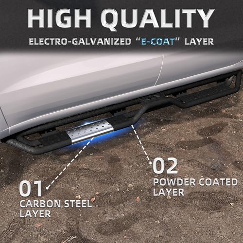 FASTAGEI Crew Cab Running Boards Side Steps Compatible with 2019-2025 Chevy Silverado&GMC Sierra 1500/2020-2025 Chevrolet Silverado/GMC Sierra 2500/3500 HD, 700LBS Capacity Carbon Steel (Black) — view 3