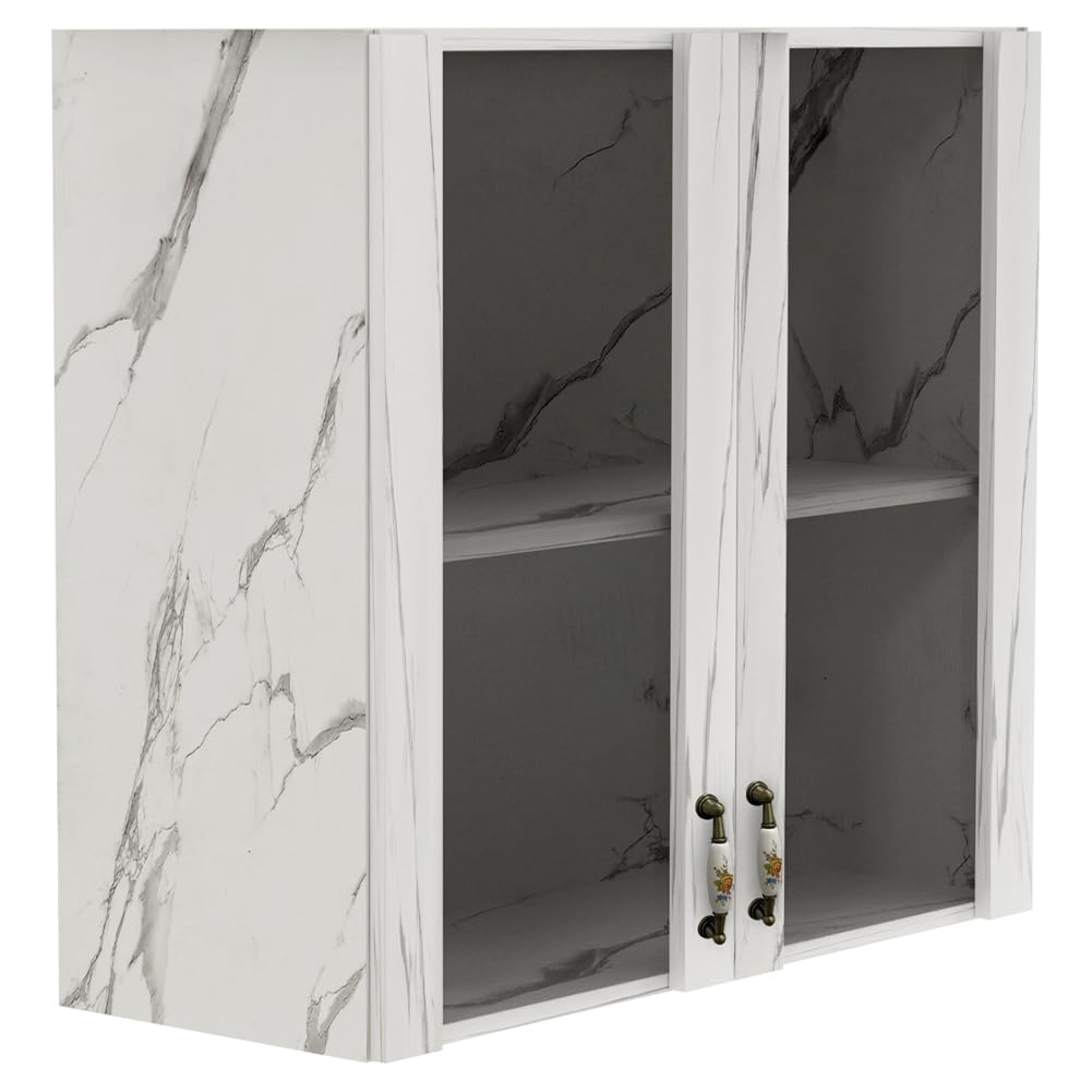 Armoire murale de cuisine avec verre Shally Dogan, buffet suspendu en bois à 2 portes