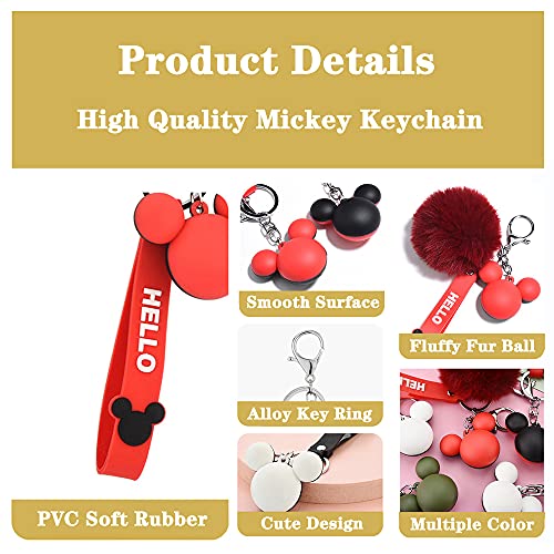 Universal Pvc Soft Silicone Rubber Cute Cartoon Mickey Head Keychain For Keys Or Decoration (White W/ Fur Ball) #TOP2