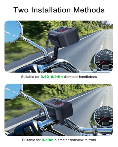 Image of EXTRACTME 3-in-1 Motorcycle USB Charger, Waterproof IP65 Motorcycle Phone Charger with LED Voltmeter, USB A & USB C, Retractable Type-C Cable, Handlebar & Mirror Mount for 12-24V Motorbike ATV