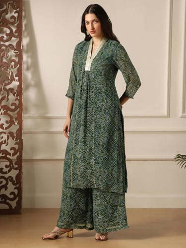 Image of Globus Women Kurta Set (8909389016096 Green L)