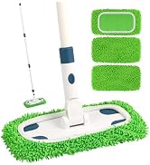 ZHAYAO Reusable Microfiber Floor Mop System, Wet & Dry Sweeper Kit, Includes 1 Sweeper Handle, 3 ...