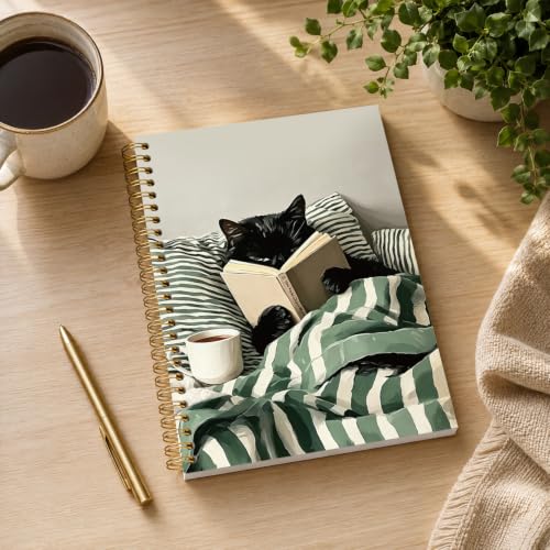 simsenty Carnet à spirale avec chat noir, cadeau pour le travail, carnet de bureau avec chat mignon, fournitures scolaires, carnet à spirale esthétique pour amoureux de chats endormis, 14 x 21 cm – vue 3