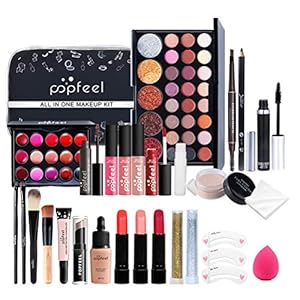 Qhome Alles-in-één make-upset, 27 stuks, professionele make-up-set, draagbare reiscosmetica-set voor meisjes en vrouwen, oogschaduw-markeerstift, lippenstift, rougepenseel, enz