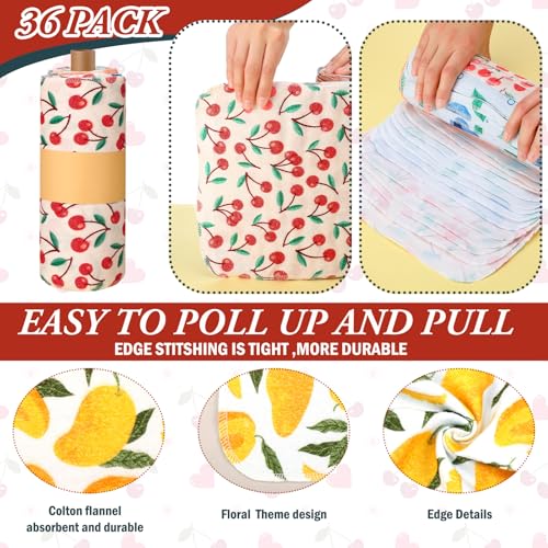 Image of Redbaker 30 Pcs Reusable Paper Towels Rolls Towels Bulk Kitchen Washable Paperless Cloth Cotton Hand Napkins with Cardboard Reusable Napkins for Kitchen Bathroom (Fruit Design)