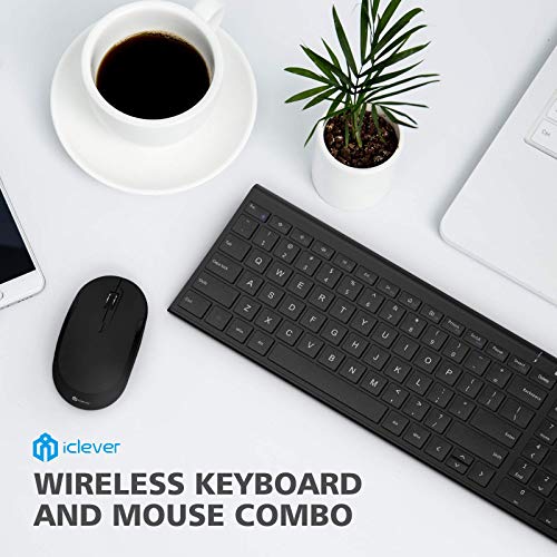 Image of iClever GK03 Wireless Keyboard and Mouse Combo - 2.4G Portable Wireless Keyboard Mouse, Rechargeable Ergonomic Design Full Size Slim Thin Stable Connection Keyboard for Windows 7 /8 /12, Mac