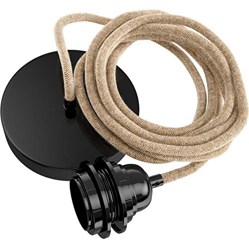 Hoopzi - Pendelleuchte 1 Flamming - 2,5m Textilkabel Seil - 1 X E27 Fassung...