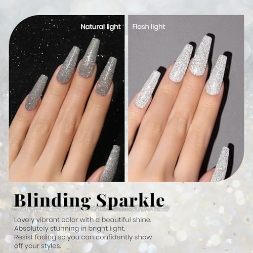 Image of Beetles Silver Gel Nail Polish - Silver Party, 15ml Glitter Gel Polish, Soak Off UV LED Needed Nail Art Manicure Salon DIY Design at Home Summer Gifts for Woman