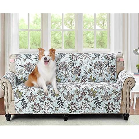 Brilliant Sunshine Vintage Beautiful Green Flowers, Reversible Loveseat Protector for Seat Width up to 54", Furniture Slipcover, 2" Strap, Couch Slip Cover for Pets, Kids, Dogs, Cats, Love Seat, Green Cover