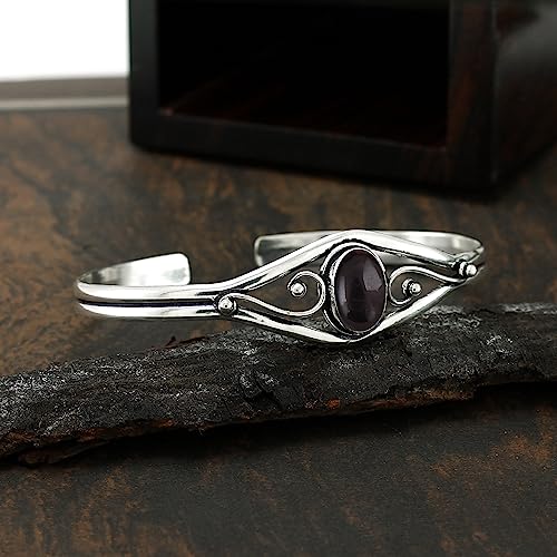 925 Silver Plated Black Onyx Bangle Jewelry For Women Handmade Vintage Boho Style Cuff Bangle #TOP4