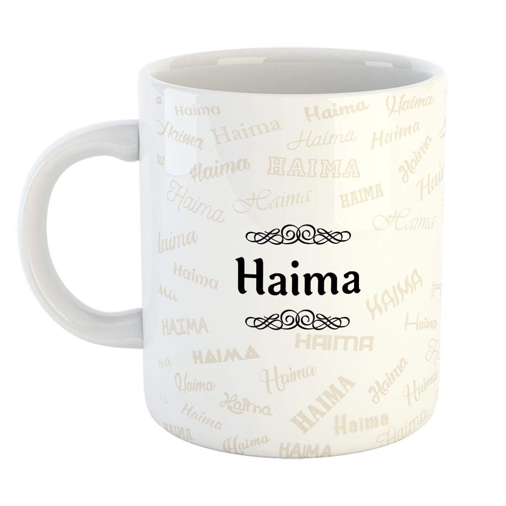 FurnishFantasy Ceramic Coffee Mug - Best Personalised Gift for Happy Birthday, Color - White, Name - Haima