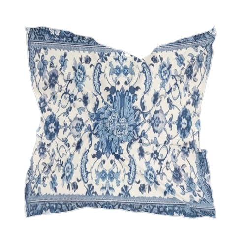 Blue and White Pattern Silk Like Head Scarf for Women,Soft Fashion Neck Scarf Square Satin Head Scarf 23.6 Inches