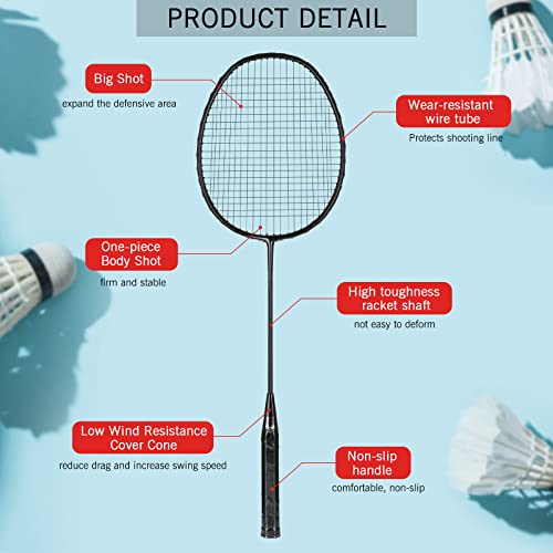 Badminton Rackets Set Of 12, Including 12 Pcs Badminton Rackets And 6 Pcs Feather Badminton Shuttlecocks, Lightweight Badminton Racquets For Player Adults Kids Indoor Outdoor Backyard Sports Game #TOP2
