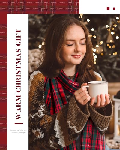 Winter Scarf for Woman Christmas Gift Box Sets Warm Soft Plaid Scarf Socks with Gift Box Card for Mom Wife Friend4