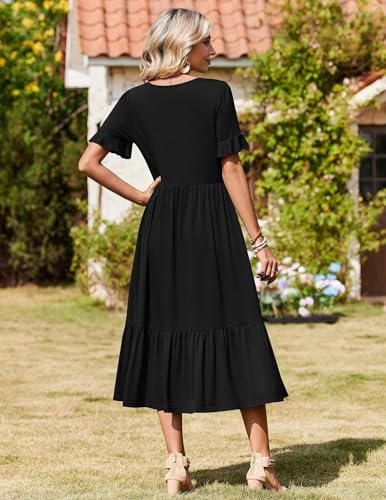 Image of Zeagoo Womens Summer Dresses 2026 Casual Midi Dress Flowy Sundress Ruffle Short Sleeve Tiered Dresses A Line Boho Dress