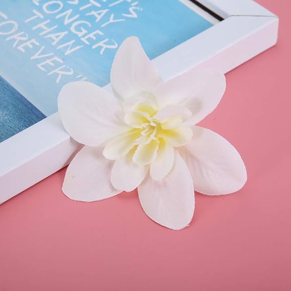 Artificial Flower Head, Mini Flower Heads, Faux Flower Heads, 10Pcs Artificial Orchid Fake Flowers Simulate Floral Mini Wreath Accessories for Wedding Bridal Wreath Decoration (Milky White)