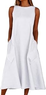 Valtorixia Women's Summer Cotton Linen Long Dress Sleeveless Elegant Flowy Dresses with Pockets