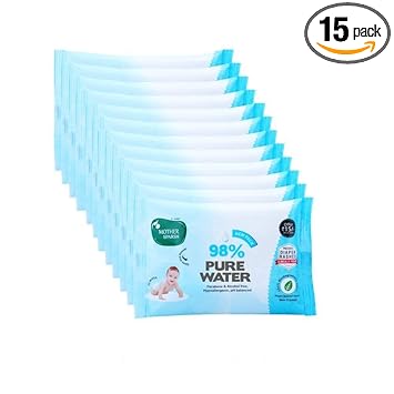 Mother Sparsh Cotton Scented Water Plant Fabric, Biodegradable Wipe|Blue, 15 pcs/Pack (Pack of 12)