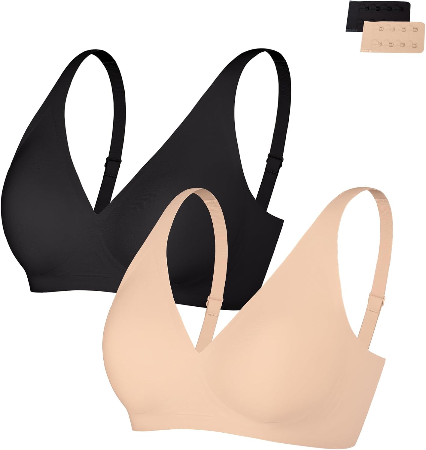 Popilush Wireless Bras Women Seamless No Underwire Push Up Bra Supportive Deep V Bralette Everyday Comfortable T-Shirt Bra