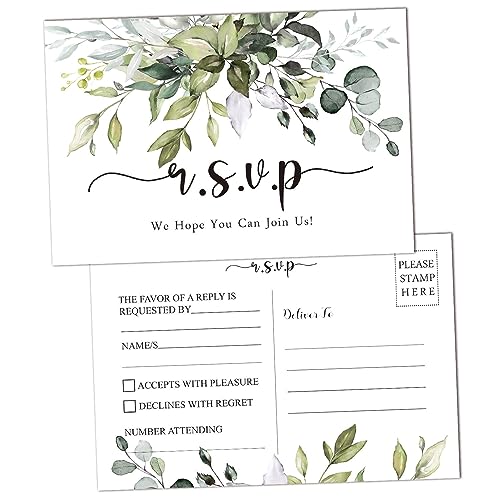 50 RSVP Postcards - Rustic leaf Response Cards Blank with Mailing Side Response Cards for Wedding Bridal Shower Baby Shower Bachelorette Party.