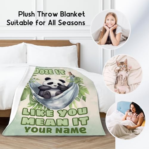 Custom Panda Blanket, Cute Soft Throw Gifts for Kids, Cozy Flannel Throw Blankets for Couch Sofa, Green 30"x40"