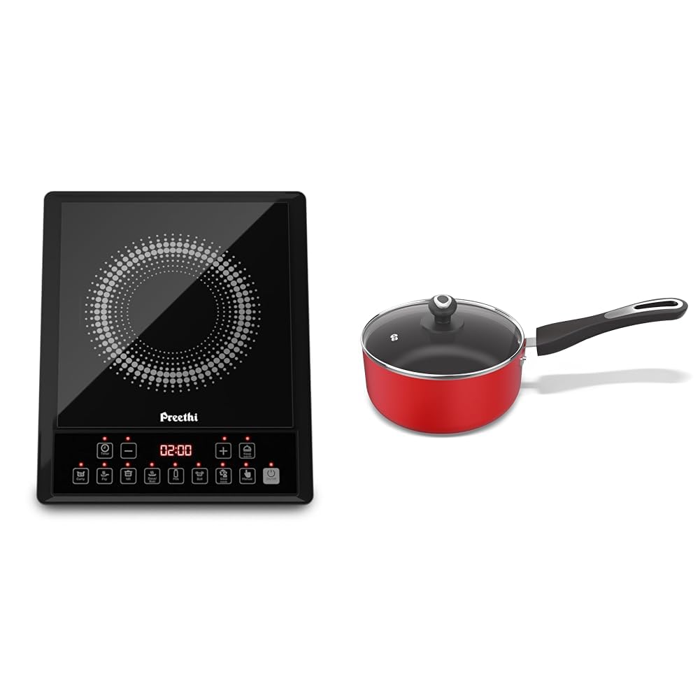 Preethi Indicook IC124 Induction Cooktop, 2100-Watt Electric Stove|Soft Touch Buttons|Crystal Glass (Black) with Preethi Dura Nonstick Milkpan 16cm-image-49