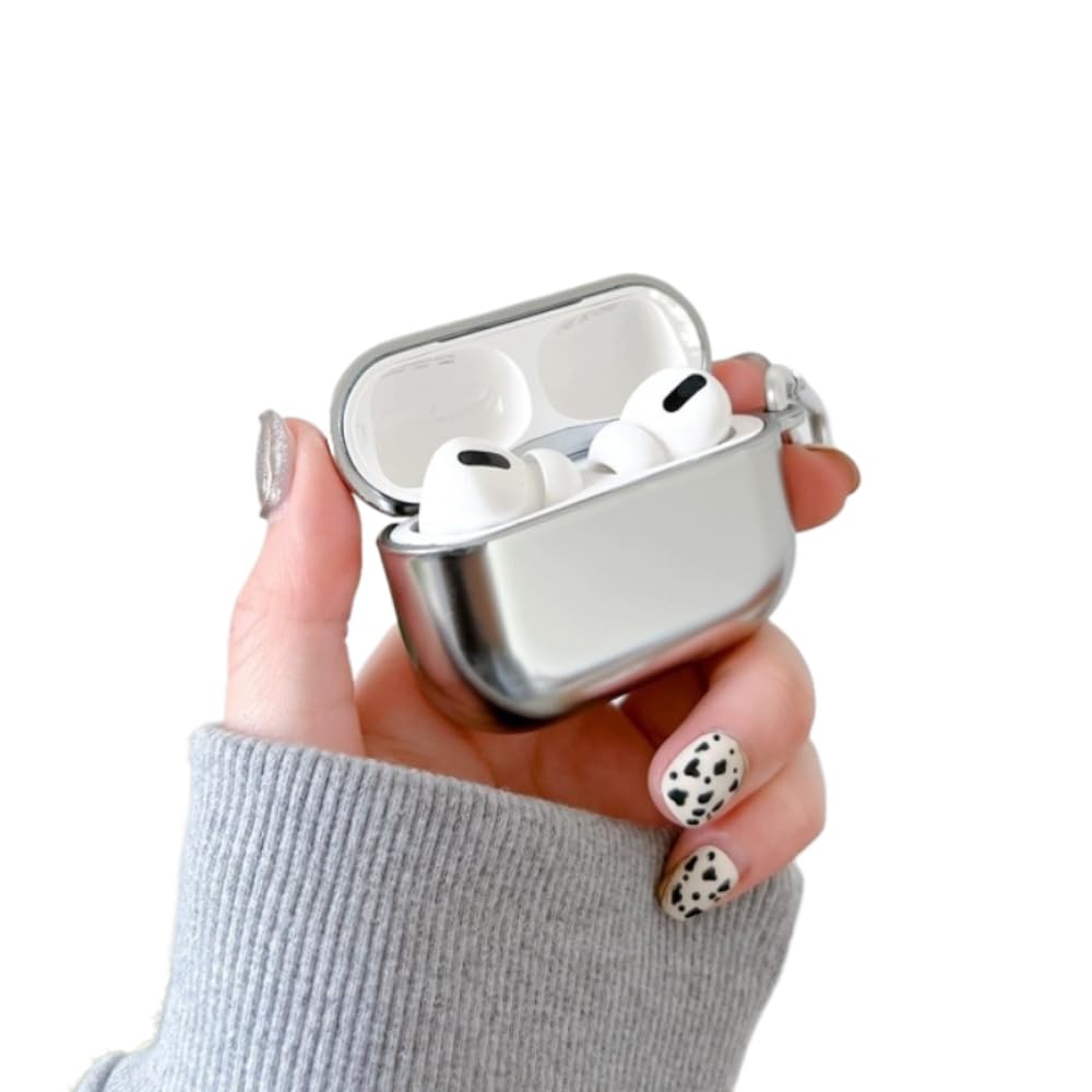 Earphone Case for AirPods 4, Cool Plated Silver Case Soft TPU Silicone Case, Solid Color Silver AirPods 4 Cover Protective Case Skin Shockproof