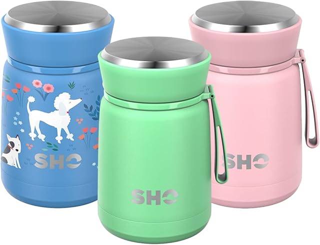SHO Food Flask - Vacuum Insulated, Double Walled Stainless Steel Food Flask & Food Container and Spork - 10 Hours Hot & 20 Hours Cold - 530ml 800ml - BPA Free (Pastel Green, 530ml)