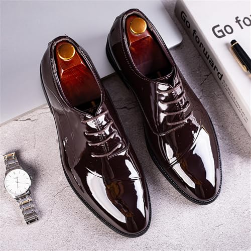 Image of Men's Trendy High Gloss Patent Leather Business Oxford Lightweight Derby Shoes Formal Lace Up Dress Shoes