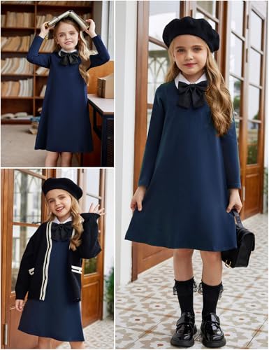 Arshiner Girls Dress Kids Long Sleeve Solid Color Casual T-Shirt Dress2