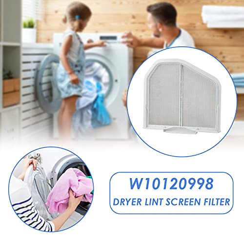 W10120998 Dryer Lint Filter Catcher Stainless Steel Screen Mesh For Whirlpool Kenmore Maytag Dryer Lint Screen Replacement Part W10049360, 8066170 With Clothes Dryer Lint Vent Trap Cleaner Brush #TOP7
