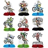 Zonon 9 Piece Dirt Bike Motorcycle Honeycomb Centerpiece Table Topper Racing Motocross Theme Birthday Party Supplies Table Desktop Decoration for Kids Birthday Motorcycle Party Photo Booth Props