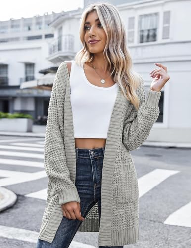 Image of Zeagoo Women's 2025 Fall Open Front Cardigan Long Batwing Sleeve Chunky Knit Sweater Loose Outerwear Coats with Pockets