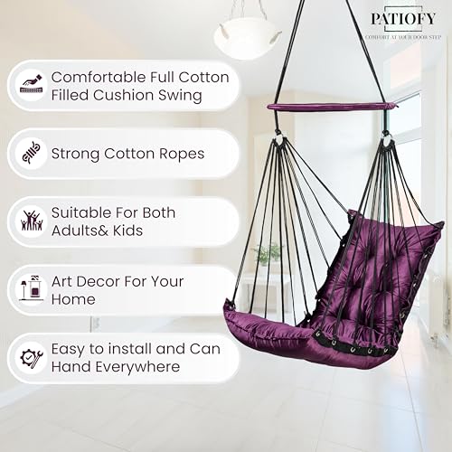 Image of Patiofy Jhula for Balcony /Swing for Balcony for Adult /Jhoola for Home /Wooden Swing Indoor /Hammock /Suitable for Indoor & Outdoor / 120Kgs Weight Bearing Capacity (Purple)