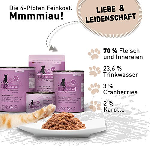 catz finefood N° 11 Lamm & Kaninchen Feinkost Katzenfutter nass, verfeinert mit Cranberries & Karotte, 16 x 85g Beutel