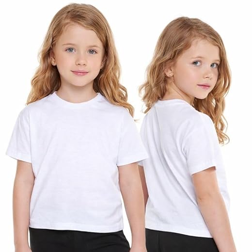 Camiseta Infantil Juvenil Básica Feminina, 100% Algodão, Gola Redonda, Manga Curta, Casual, Verão, Tamanhos 2 a 16 (BR, Numérico, 4, Regular, Branco)