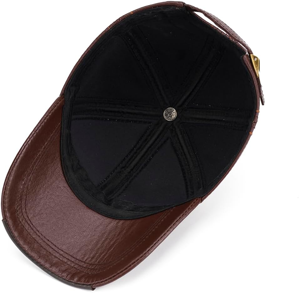 Gudessly Adjustable Men's Genuine Cowhide Leather Baseball Cap for Fall Winter Outdoor Sports Hat