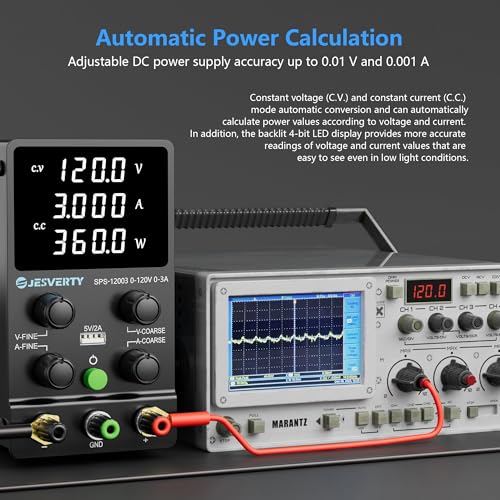 Image of DC Power Supply Variable, 120V 3A Adjustable Switching Regulated DC Bench Power Supply with High Precision 4-Digits LED Display, 5V /2A USB Port, Coarse and Fine Adjustments SPS-12003N