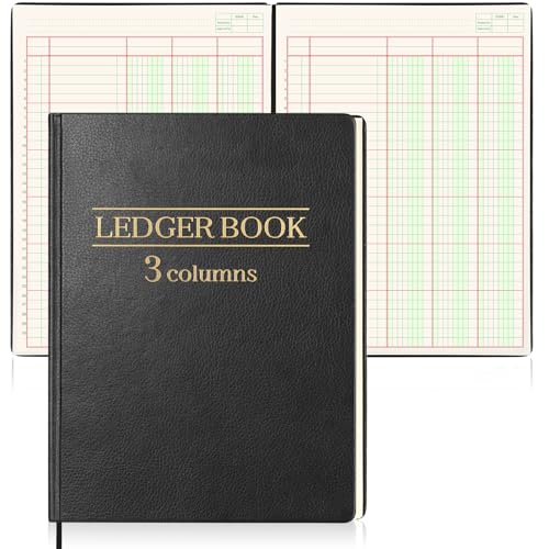 1 Pack 3 Column Ledger Book 100 Pages 7 x 9.25 Inches Accounting Ledger Book with PU Leather Cover 1...