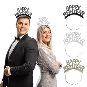Amosfun HAPPY NEW YEAR Headband Tiara New Years Party Favors Gold Silver Black 12 Pieces